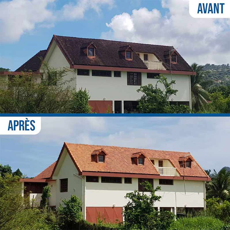 Nettoyage et démoussage toiture - PROHENRY COUVREUR : Artisan couvreur dans toute la Normandie et les Deux-Sèvre (79) : Nettoyage, démoussage toiture, traitement anti mousse et application d’une peinture résine hydrofuge colorée pour toit